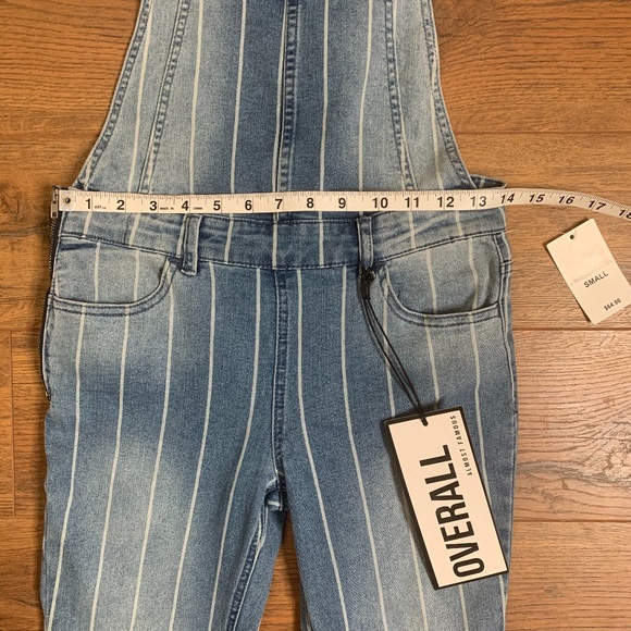 NEW Almost Famous | Denim Striped Overalls Size S - Picture 5 of 7